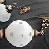 SCONCES BALL 1 pair of frosted glass with engraved stars and polished rounds