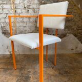 Pair of postmodern orange armchairs and bouclé wool fabric