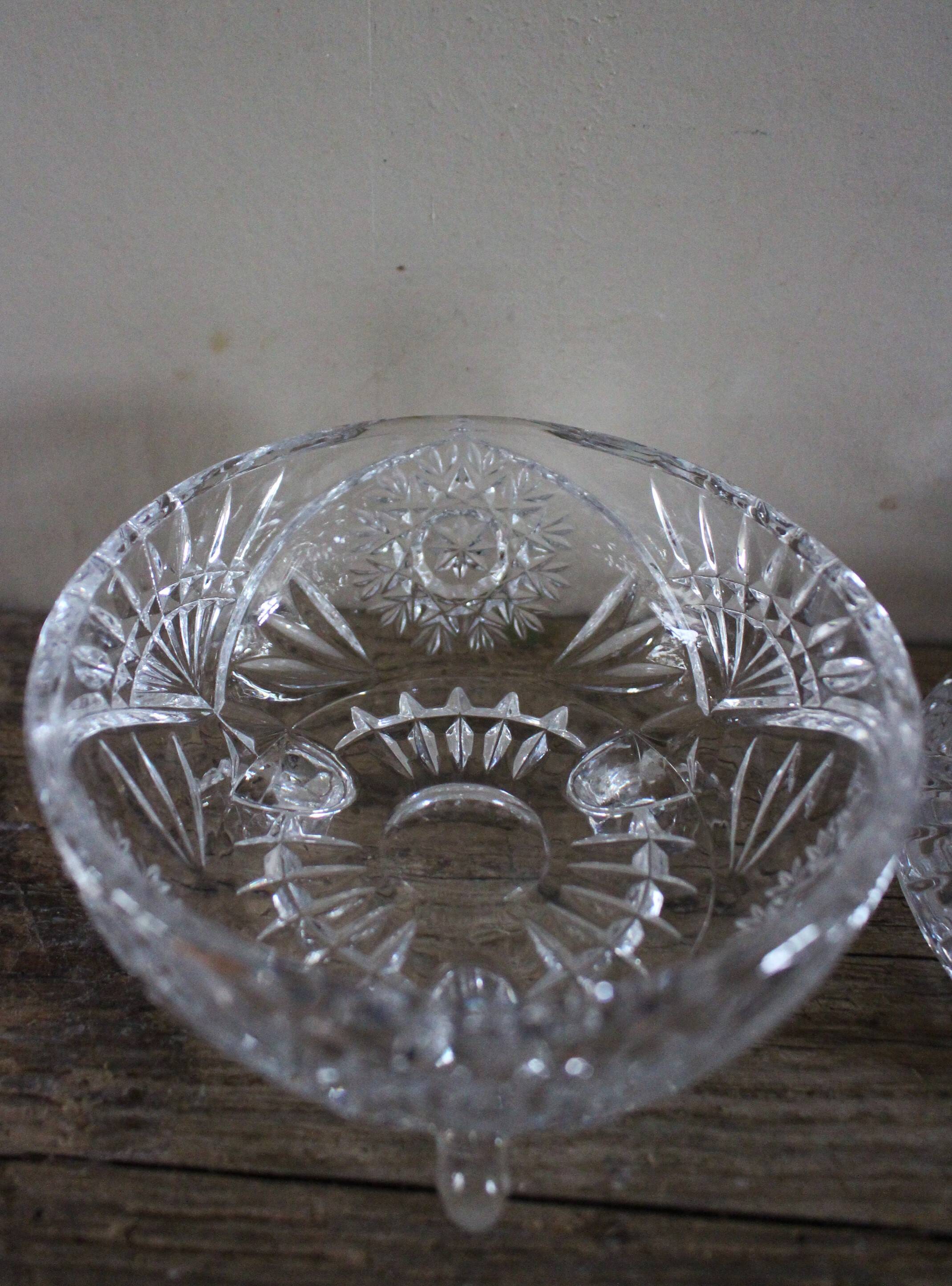 Cut glass sugar bowl on a stand