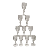 Set of 10 small glasses with feet / crystal liquor engraved 30s