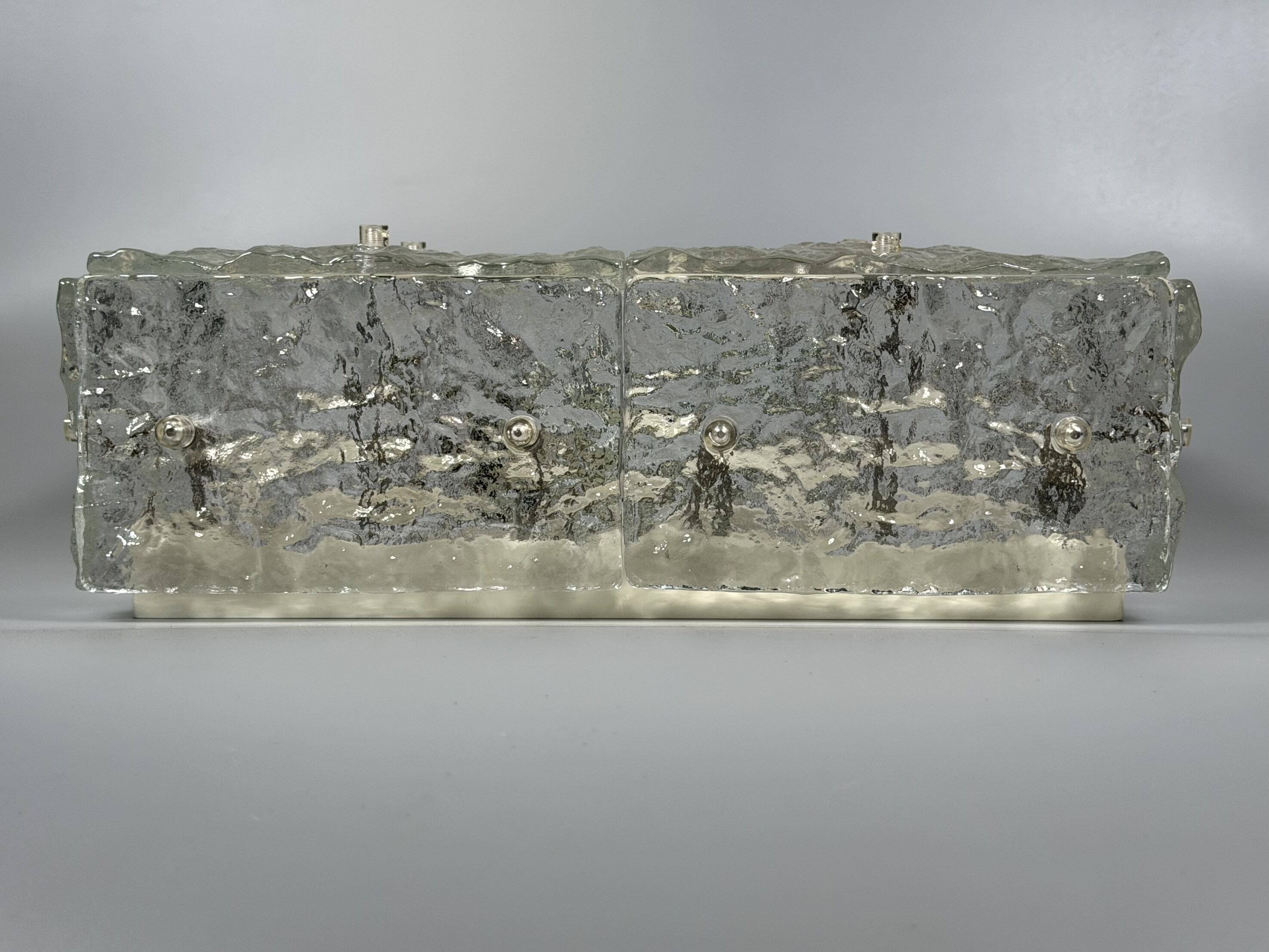 1960s 1970s Ice Glass Flush Mount Plafoniere by Kalmar Franken KG Austria