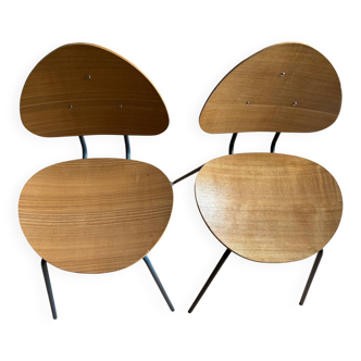 Pair of wooden and metal chairs by Sostrene Grene