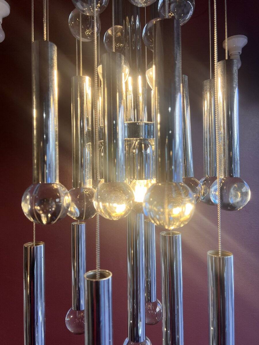 Chrome and glass chandelier by Gaetano Sciolari, 1960s
