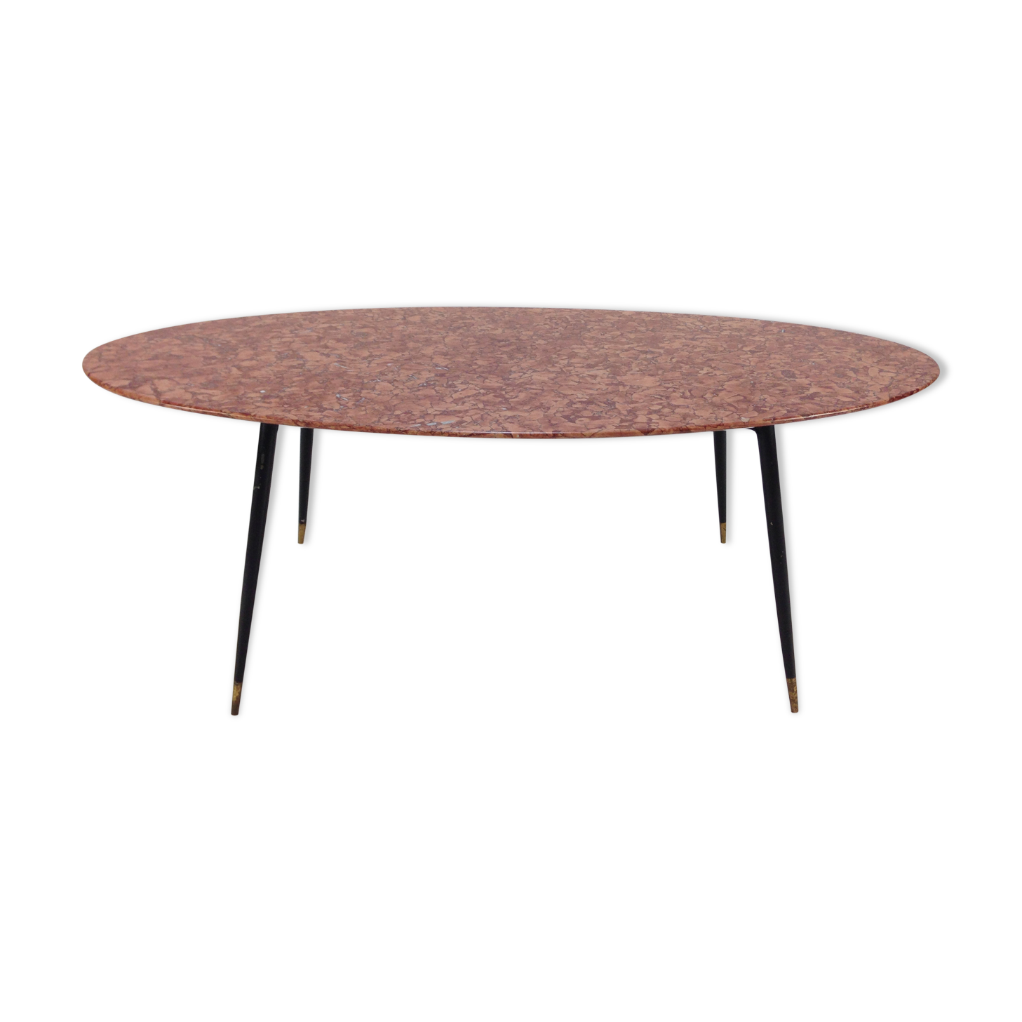 Italian Midcentury Coffee Table with Marble Top and Brass Feet, 1950s