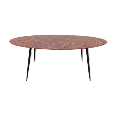 Italian Midcentury Coffee Table with Marble Top and Brass Feet, 1950s