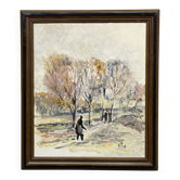 Peinture à l'huile d'une promenade d'automne dans un parc, signée Alexander Michael, 1969