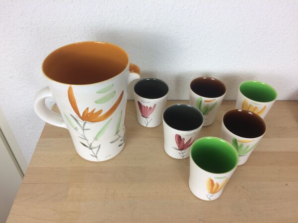 Service à orangeade fleurs en céramique, Poteries du Marais