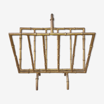 Porte-revue en métal doré faux bambou années 50