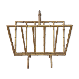 Magazine rack in golden metal and bamboo imitation, 50s