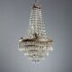 Antique chandelier in the shape of a balloon in silver-plated metal and glass, 20th century.