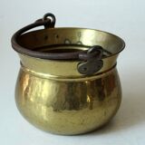 Brass planter with iron handle, vintage from the 1960s