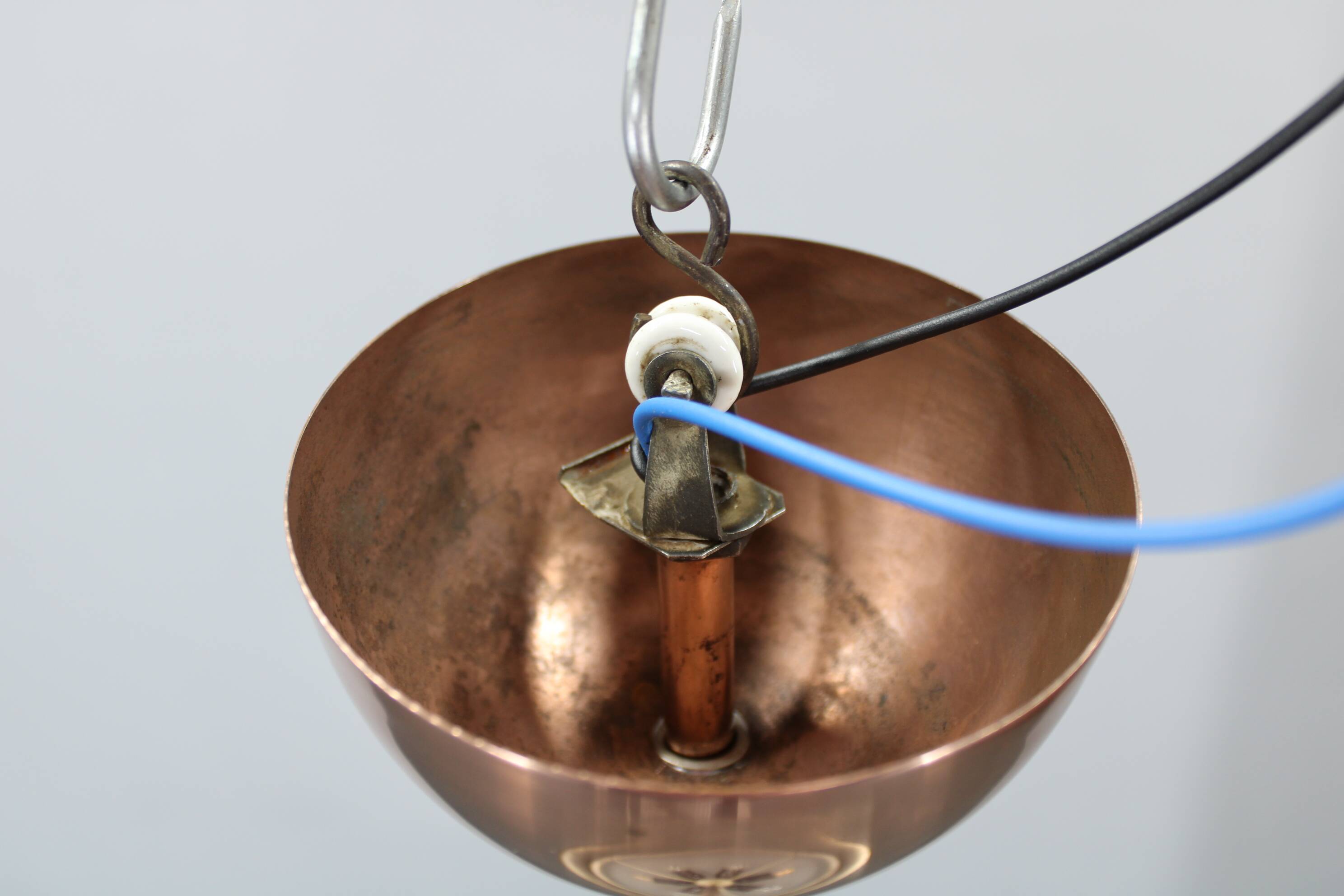 1930s "ufo" chandelier in copper finish by josef hurka, czechoslova