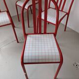 Set of 4 modernist red metal chairs