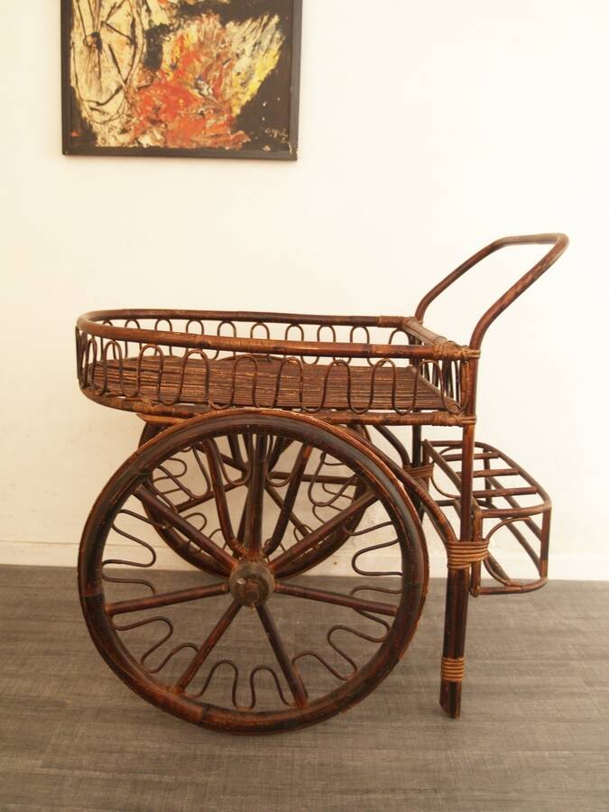 French fifties rattan serving cart