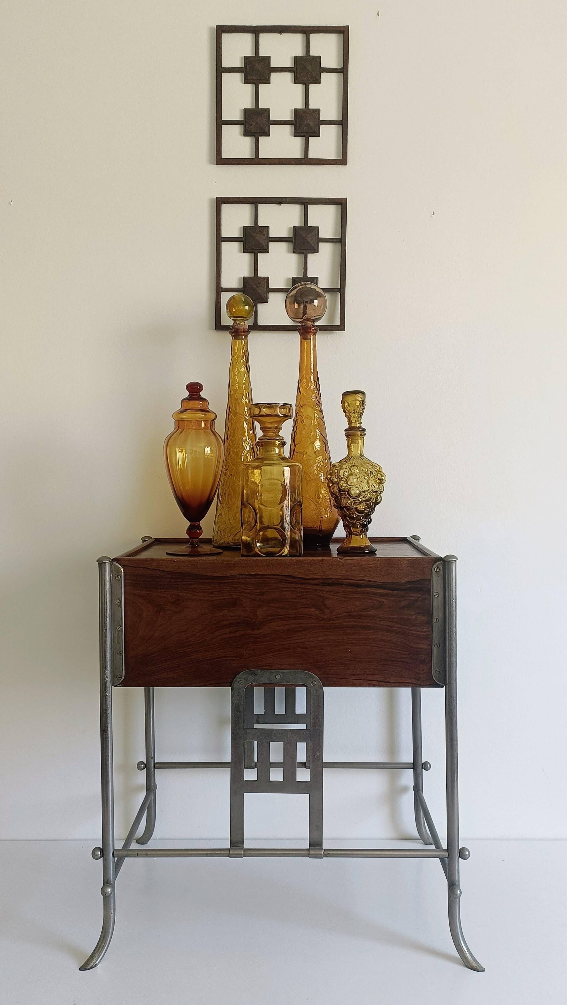 Empoli Amber Glass Decanter Set by Wayne Husted, Handmade in Italy