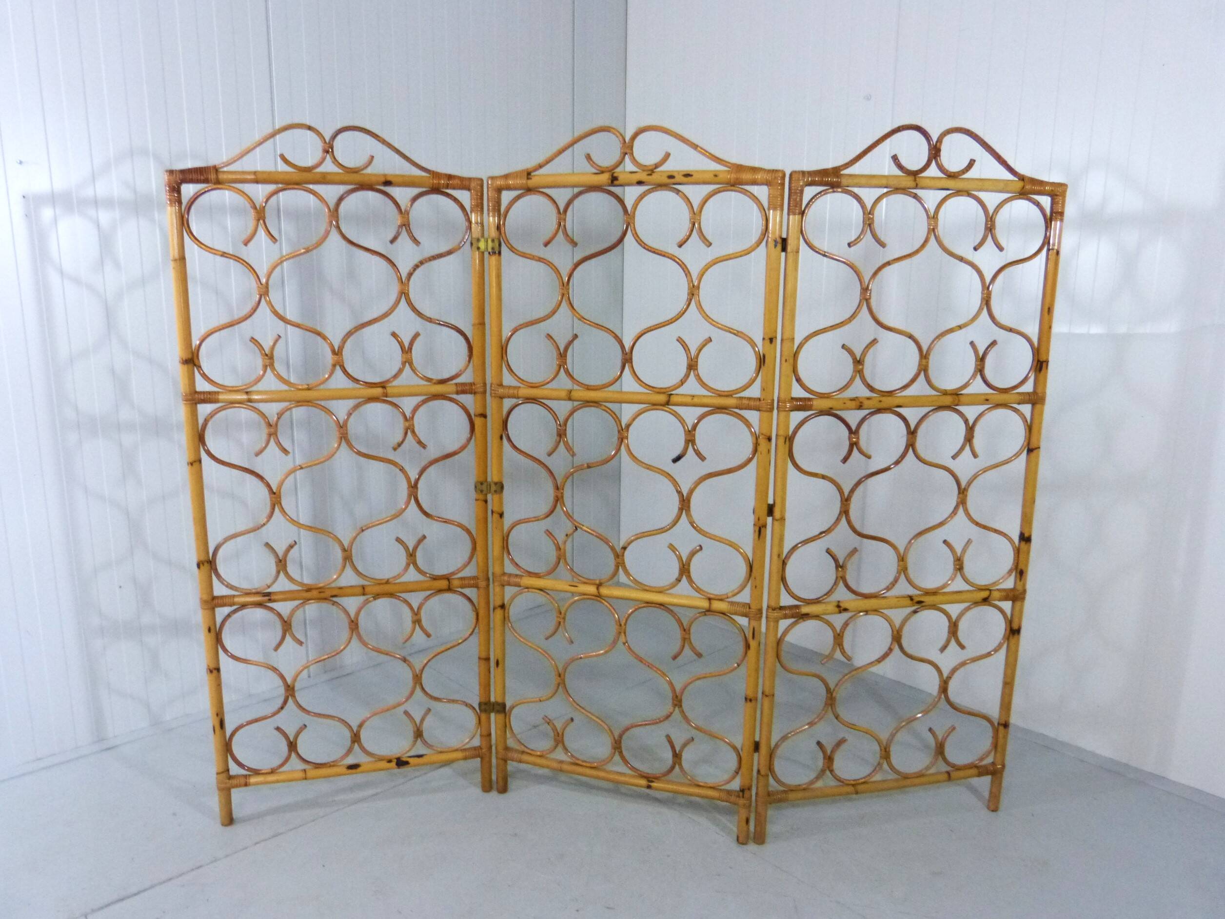 Rattan roomdivider folding screen Italy 1960’s