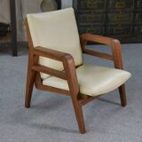 Modernist armchair in mahogany and skai 1940-1950