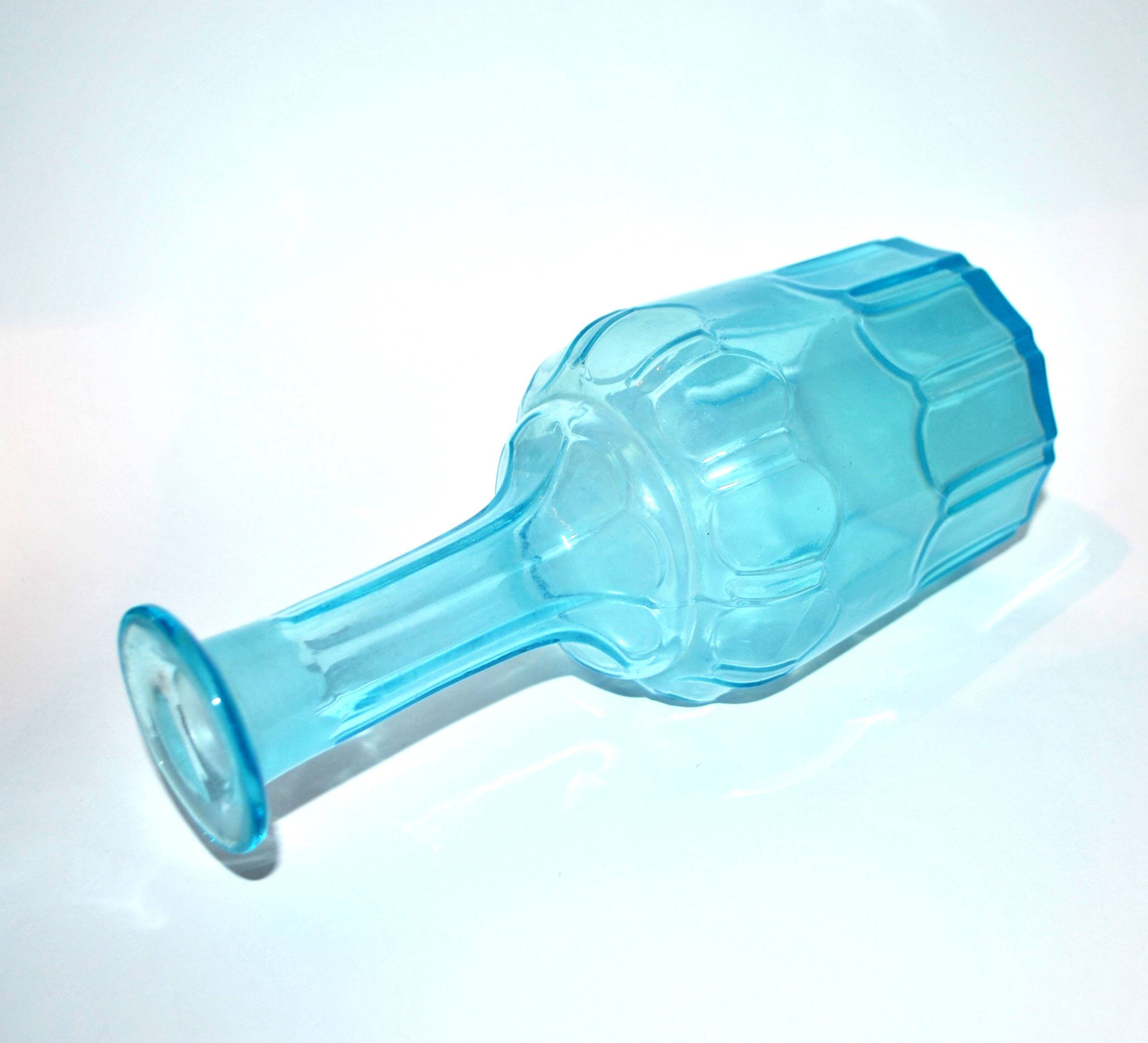 Vintage turquoise blue molded glass carafe 24cm