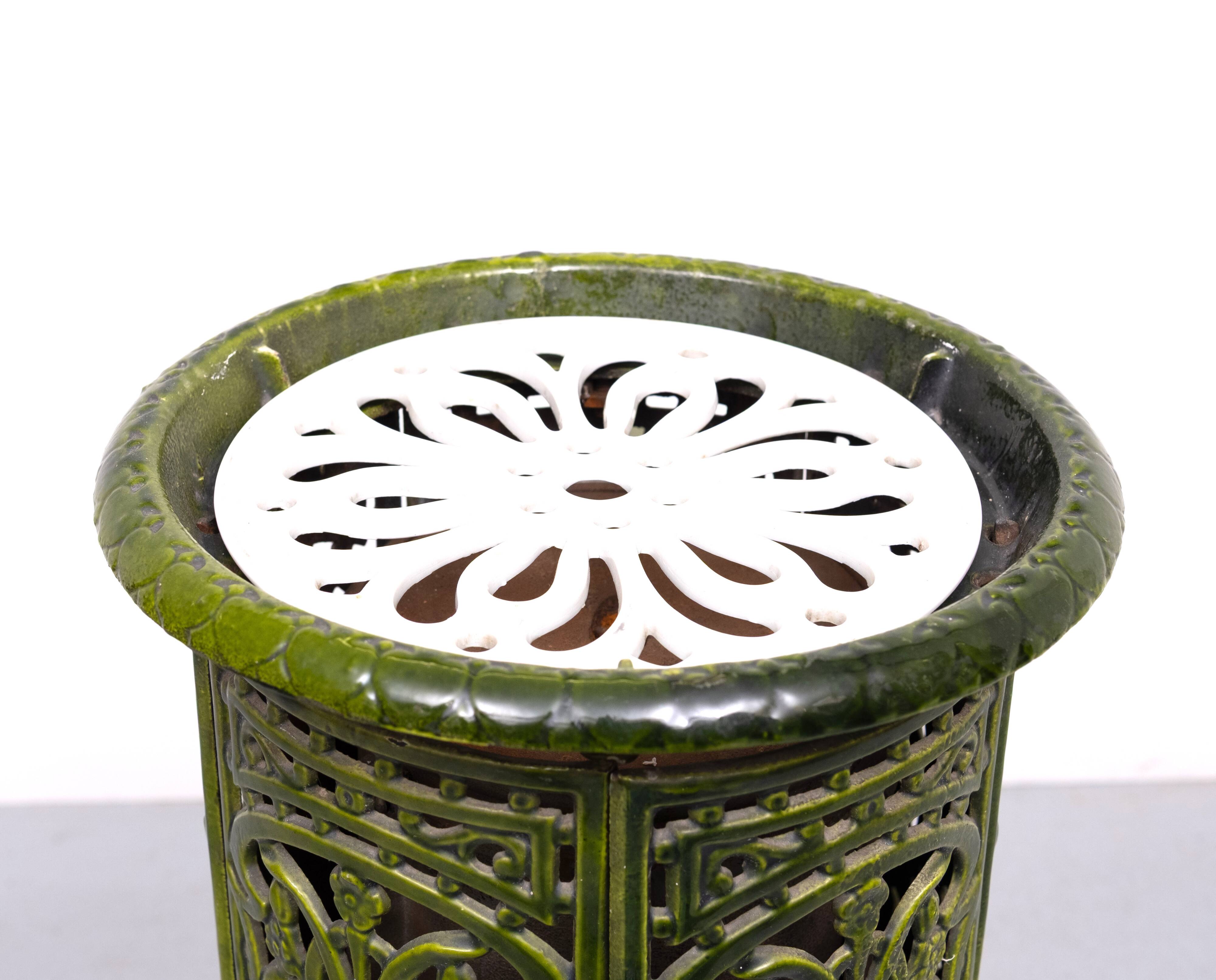 19th Century French Green Enameled Cast Iron Heater Stove