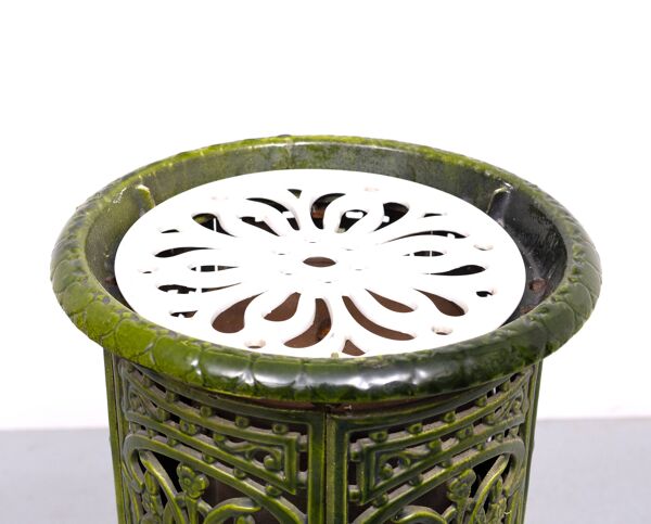 Poêle de chauffage français en fonte émaillée verte du XIXe siècle