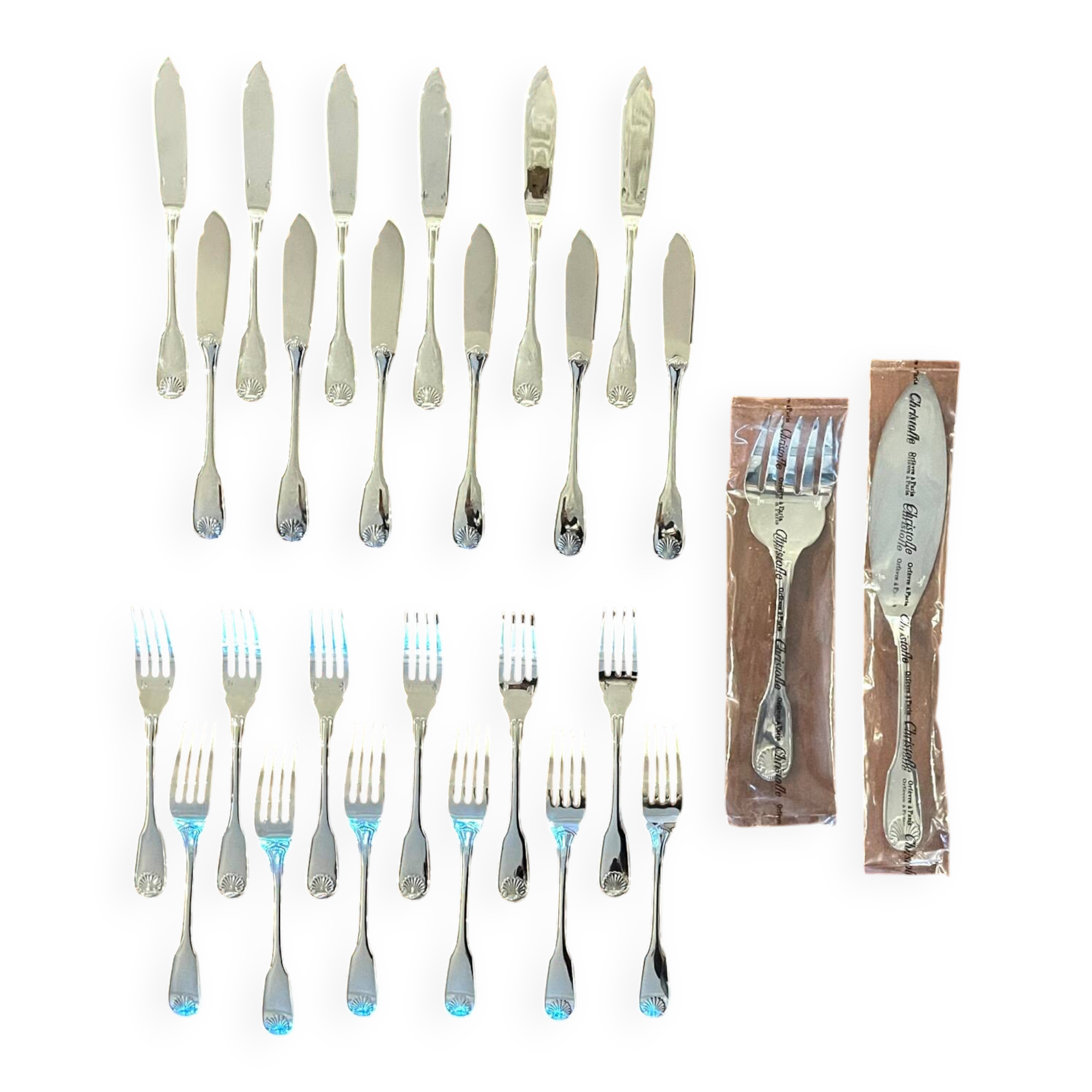 Christofle Vendome shell, fish cutlery and serving cutlery