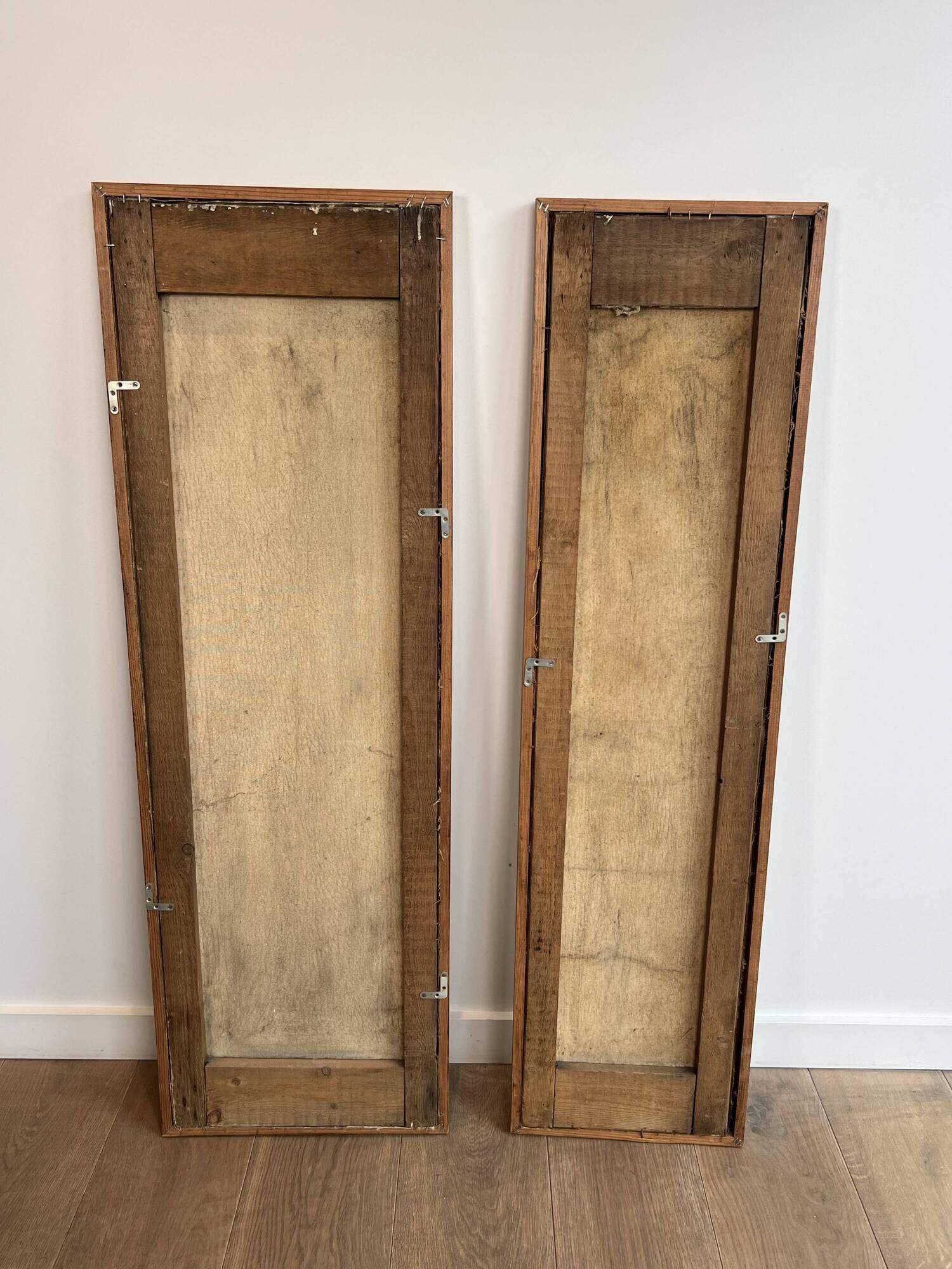 Pair of Art Nouveau Decorative Panels with Purple and Yellow Irises. Work