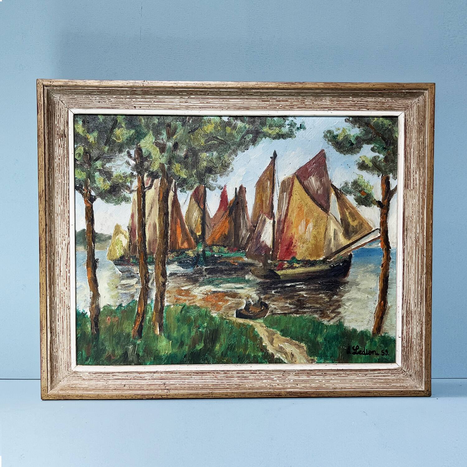 Tableau 1959 "The Sailboats" signed Ledien