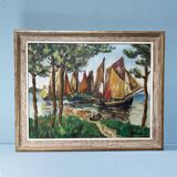 Tableau 1959 "The Sailboats" signed Ledien