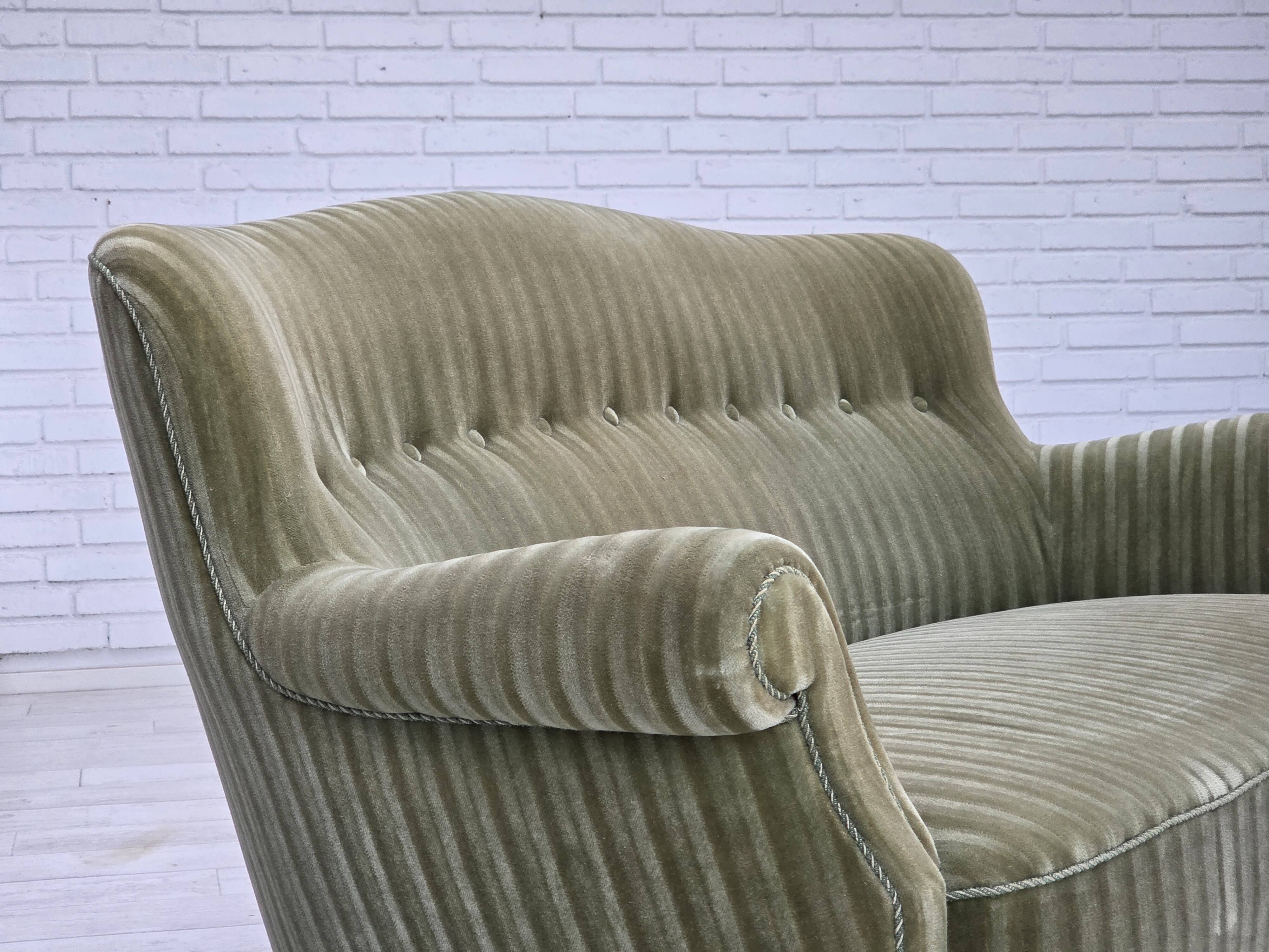 1960s, Danish 2-seater sofa, original furniture velour, beech wood.