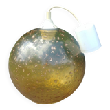 A vintage 70s blown glass pendant light with gold glitter in a globe shape