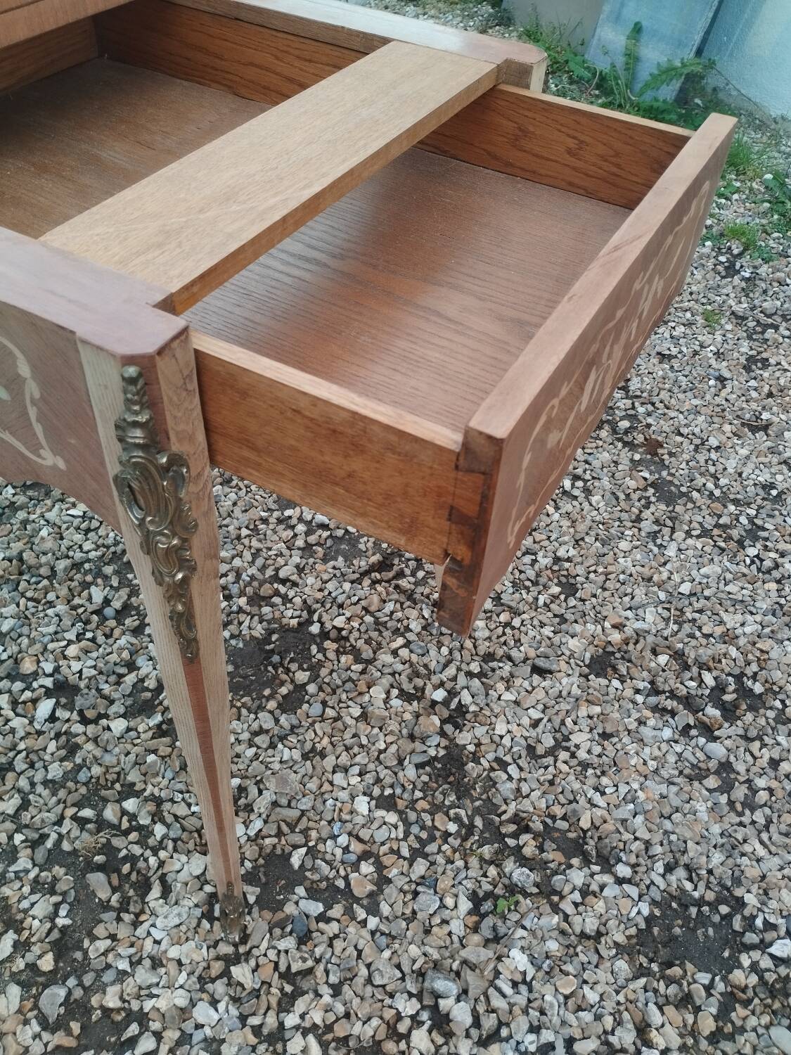 Antique game table in Louis XVI style with marquetry.