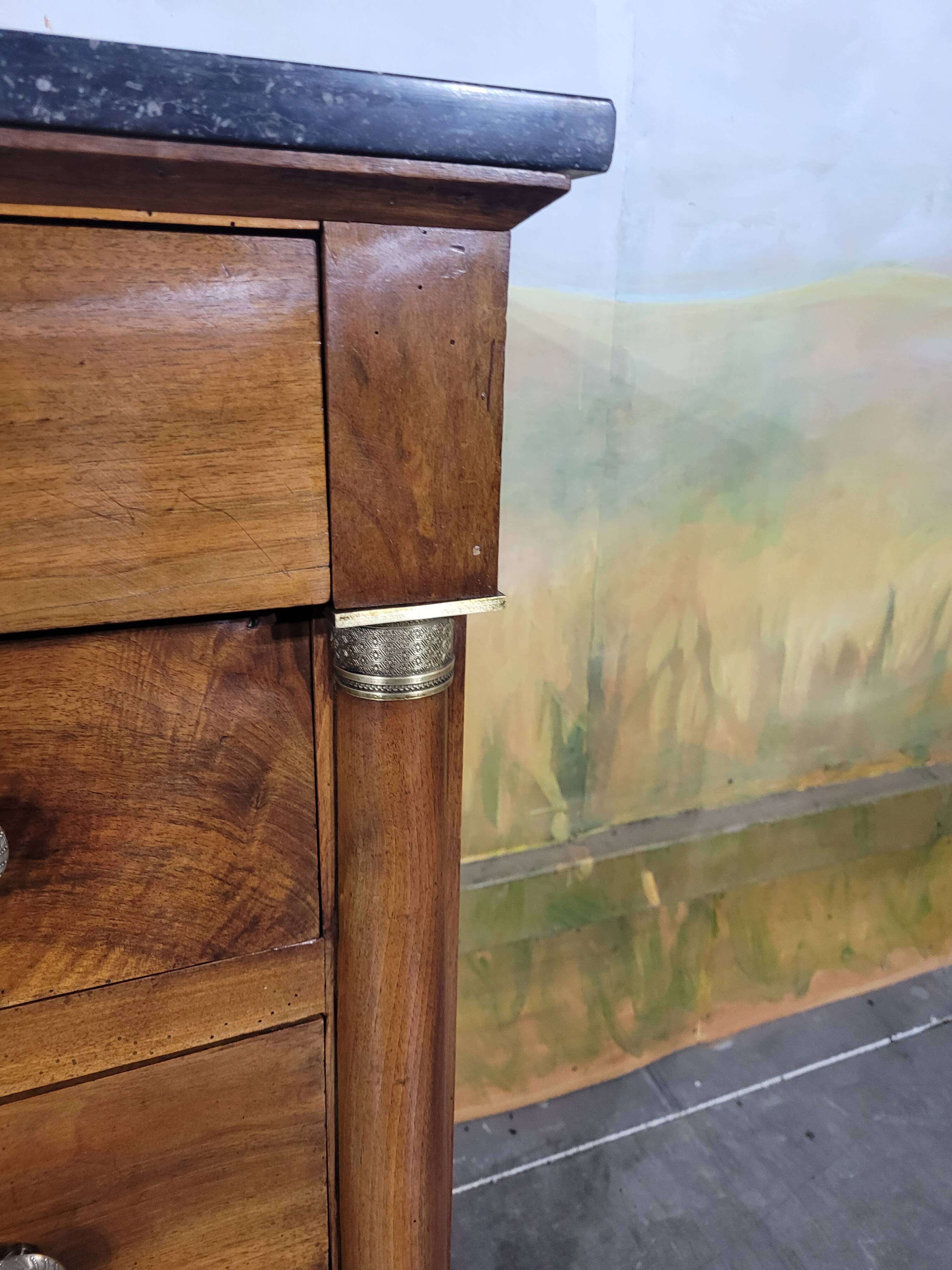 Small Empire-style chest of drawers in solid walnut