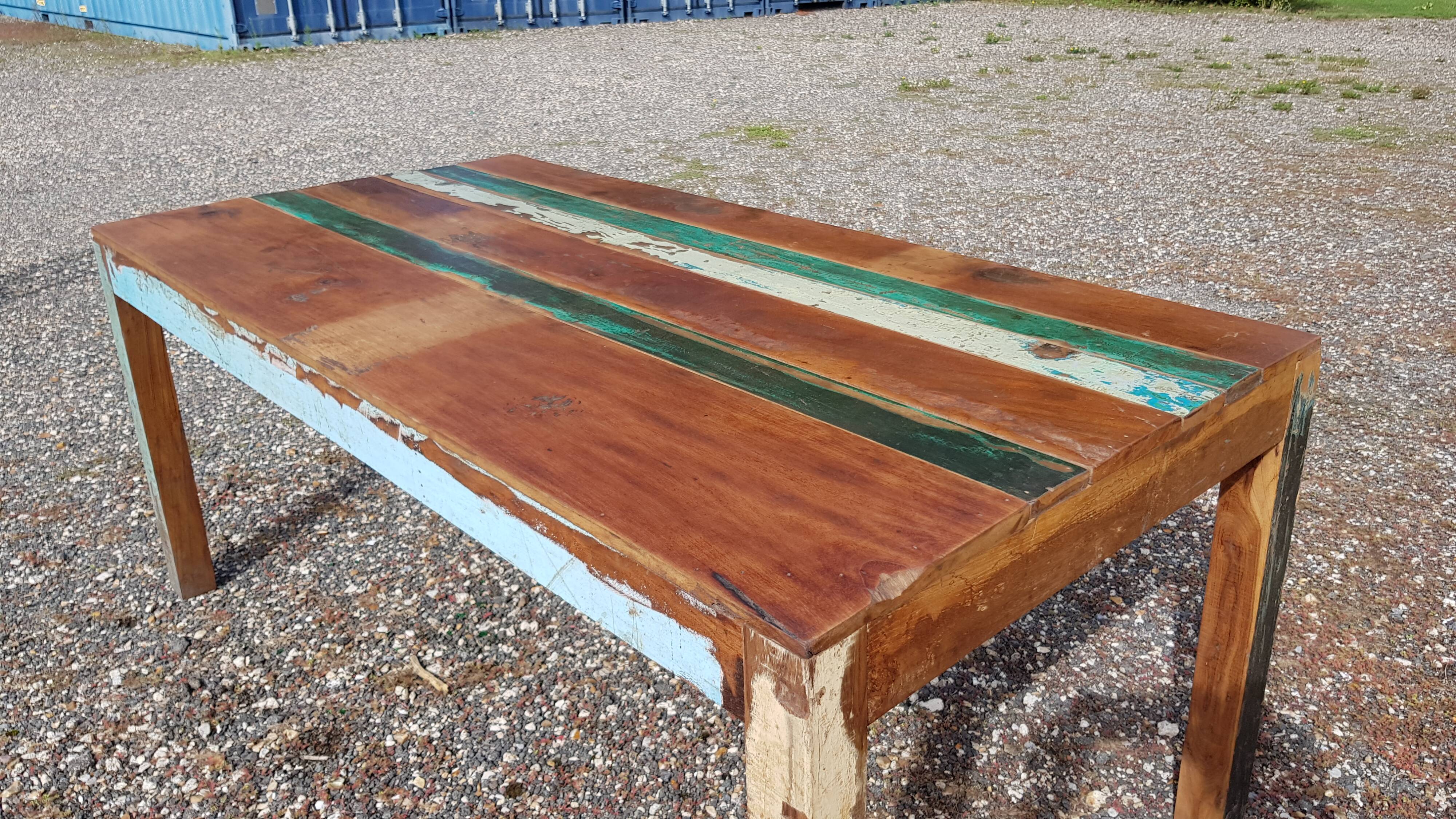Polychrome teak dining table for 8 to 10 people