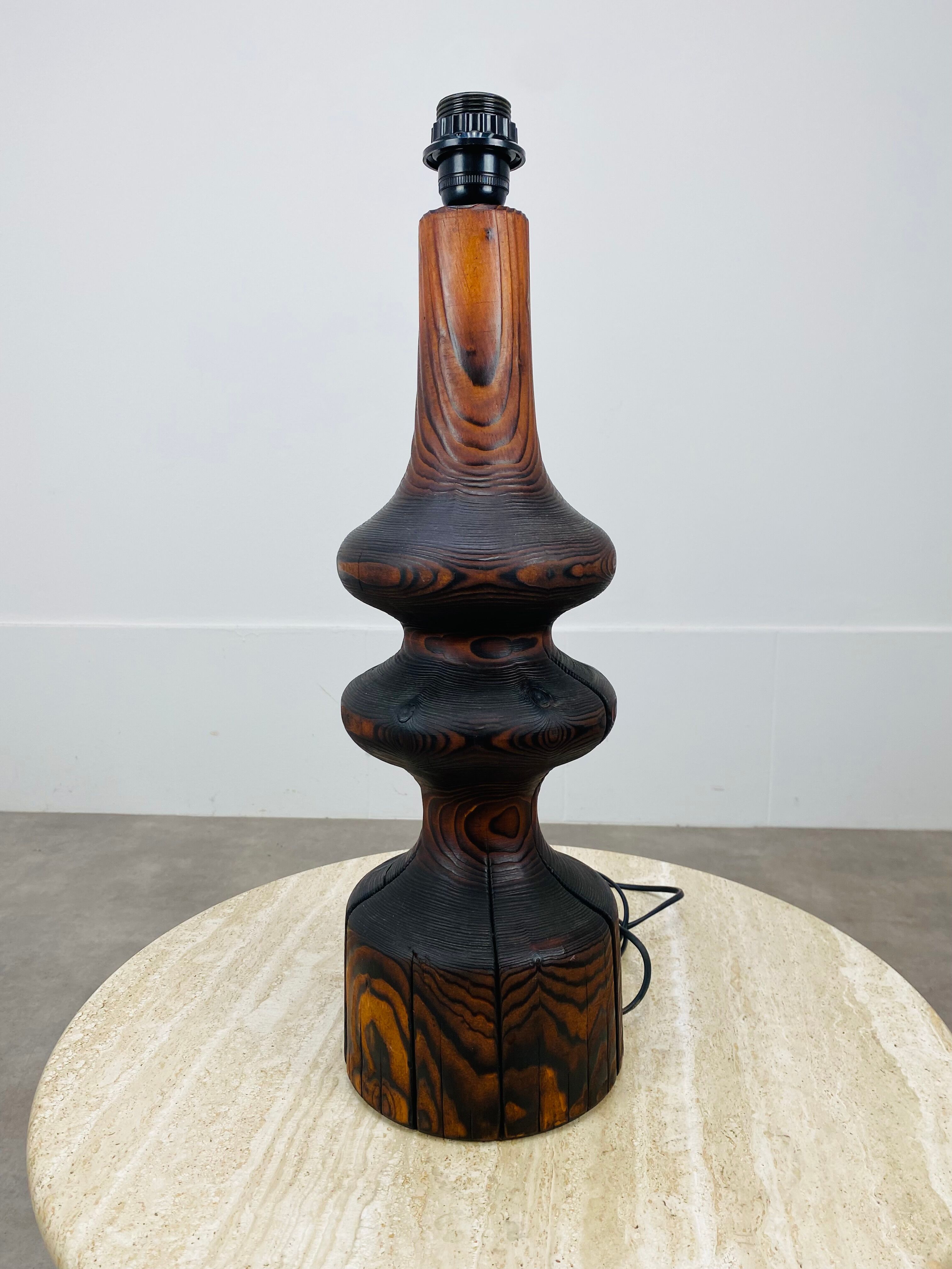 Brutalist wooden lamp 70s by Temde Leuchten