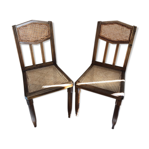 Paire ancienne chaise style louis xvi bois + assise & dossier cannées vintage