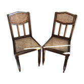 Pair old chair style louis xvi wood + seat & back cannée vintage