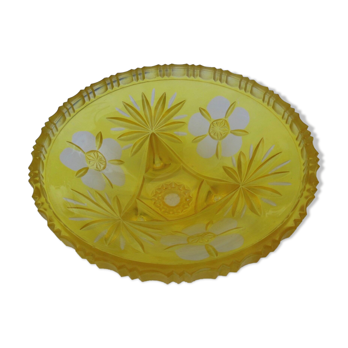 Tripod cut in cut yellow crystal and acid clear art deco Baccarat