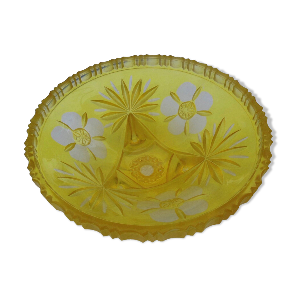 Coupe Tripode En Cristal Jaune Taillé Art Déco Baccarat - Dimensions 24x24x10 Cm, Occasion