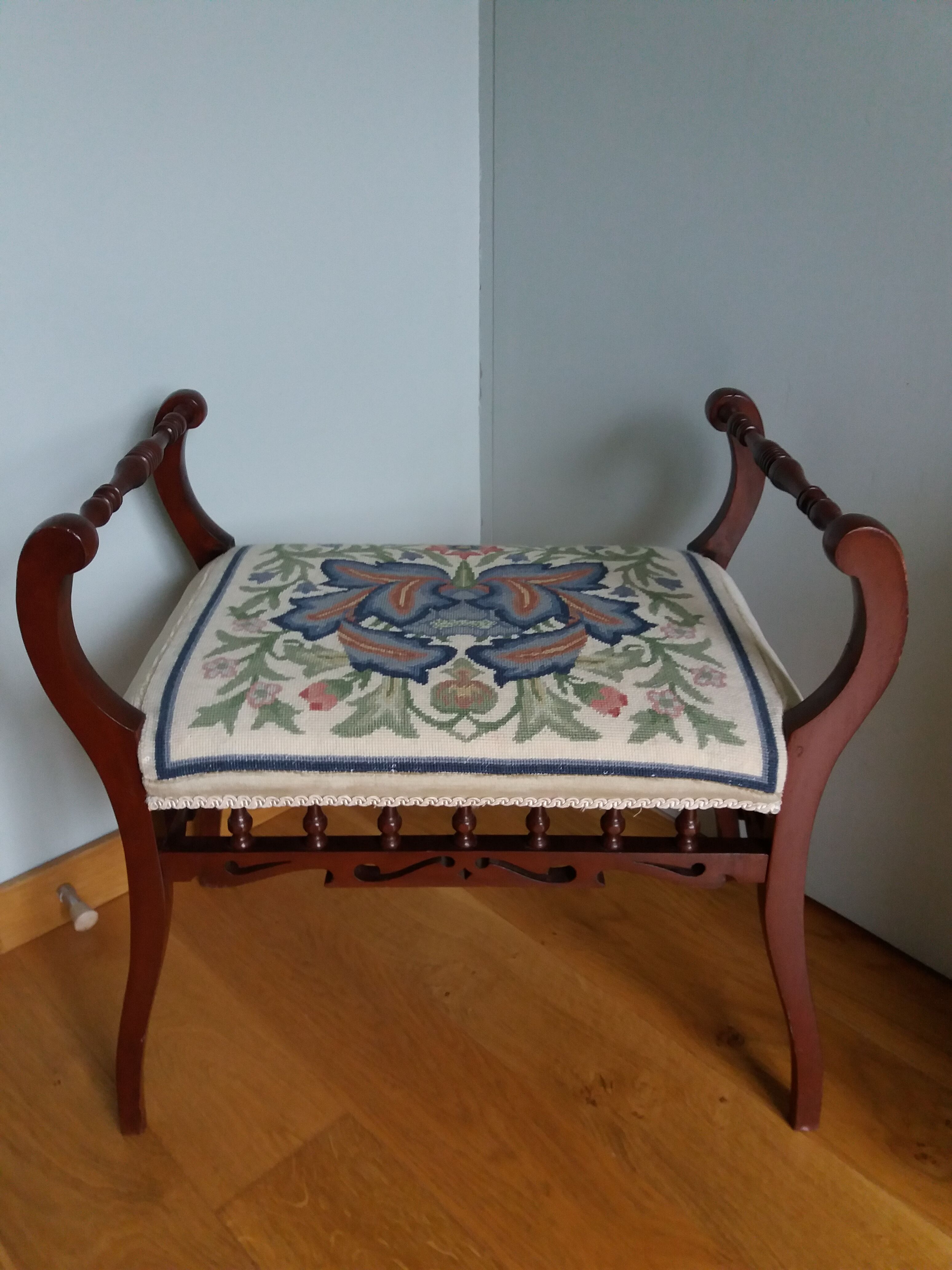 Piano bench stool upholstered canvas end of bed