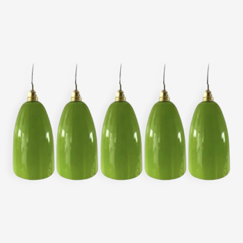 Set of five green opaline pendants