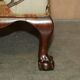 Antique banquette with cluster and ball feet, window seat in Mulberry Flying Ducks fabric.