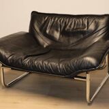 Vintage armchair by Johan Bertil Häggström for Ikéa in leather and chrome metal, 1970s