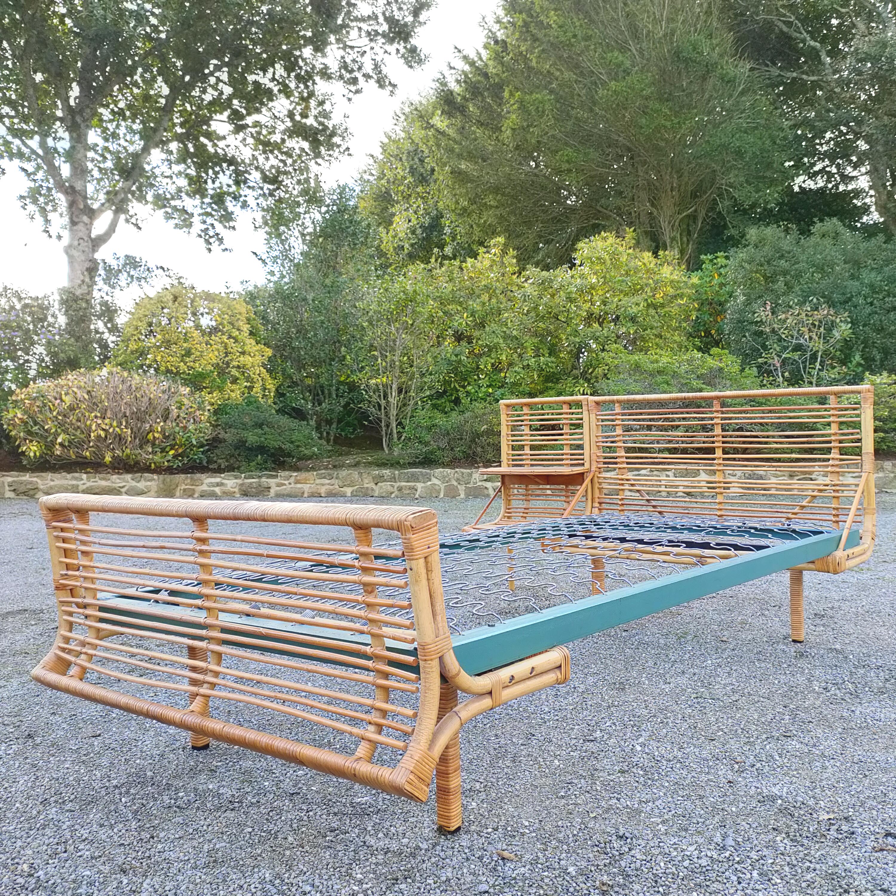 Vintage rattan bed and bedside