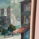 Huile sur toile du milieu du siècle – « Scène de ville » par WB, signée, vintage et encadrée 40×47cm