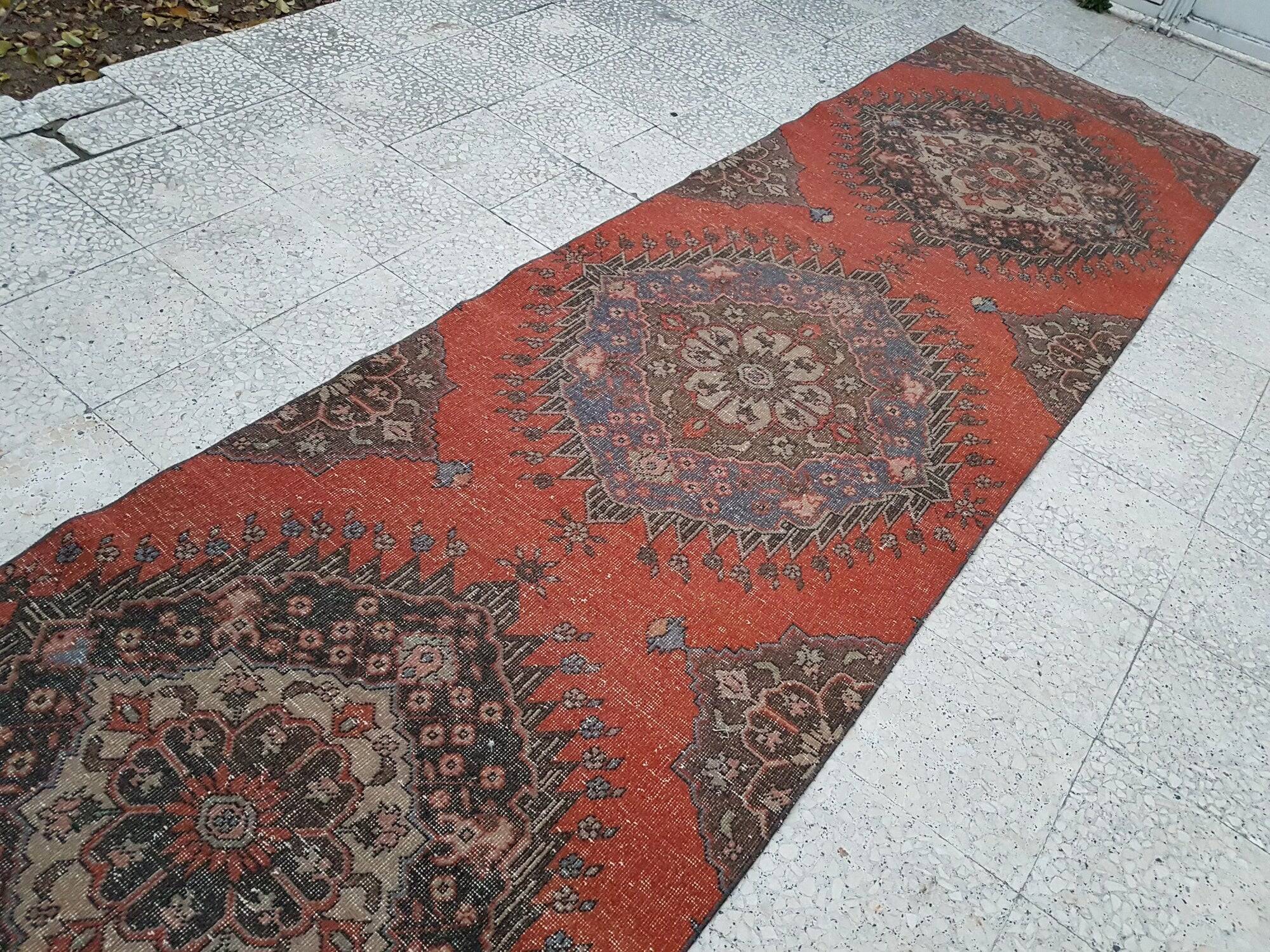 Vintage Turkish hallway rug 102x403 cm