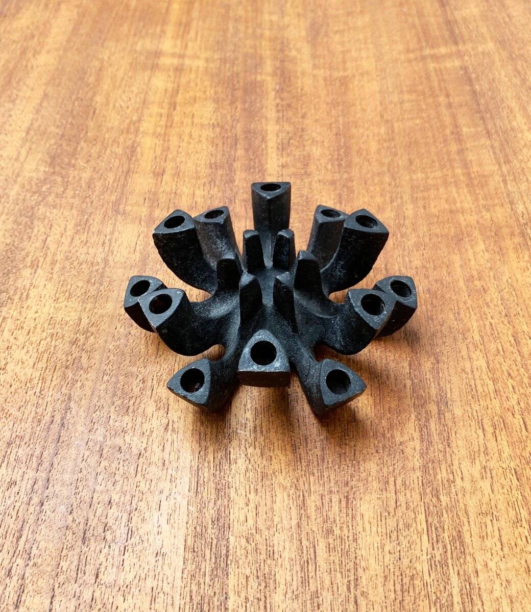 Brutalist cast iron candlestick from mid-century Japan by Jens H. Quistgaard, 1960s.