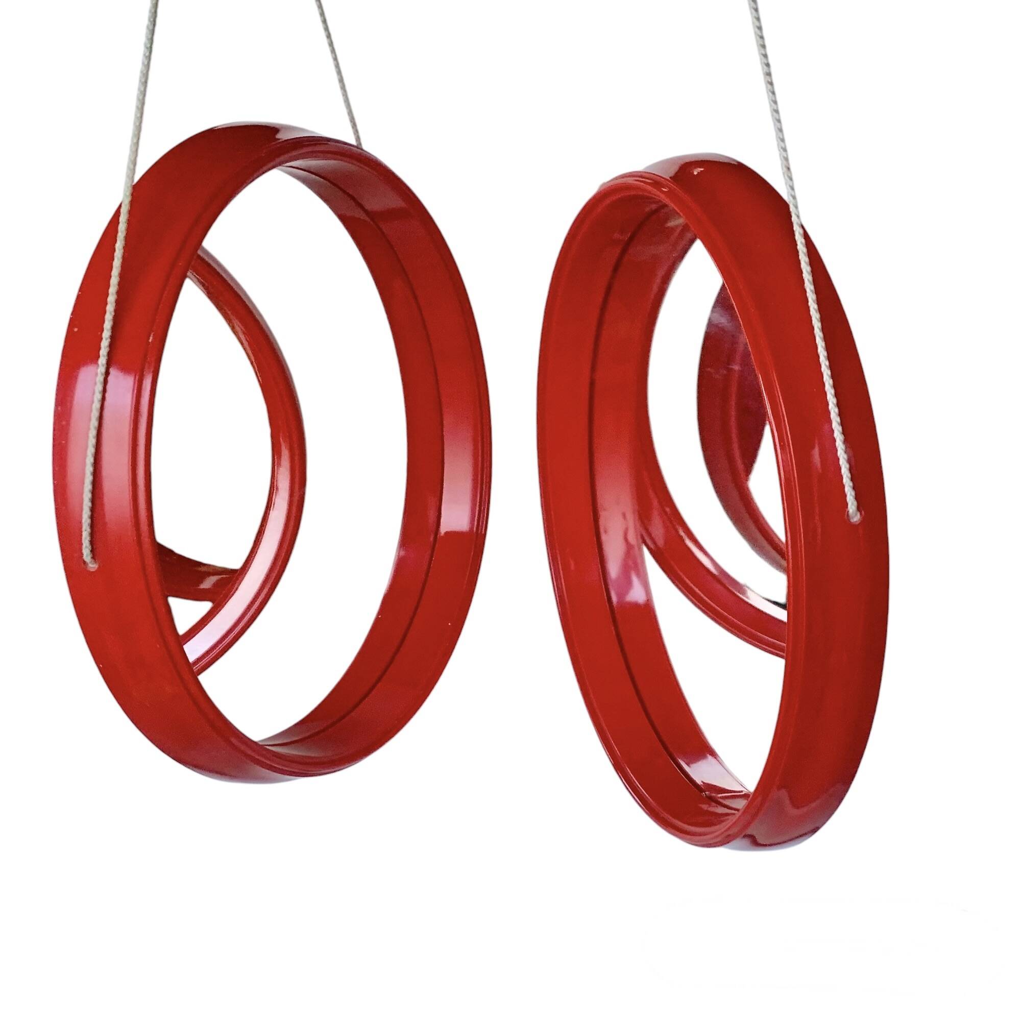Pair of vintage round red plastic mirrors