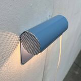 Light blue perforated metal suspension by Abo Randers, Danish postmodern, 1980s.