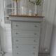 Louis Philippe style chest of drawers, 7 drawers, in verdigris, wooden top