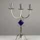 White Brass & Cobalt Blue Art Glass Candelabra by Gunnar Ander for Ystad-Metall — Sweden, 1960s